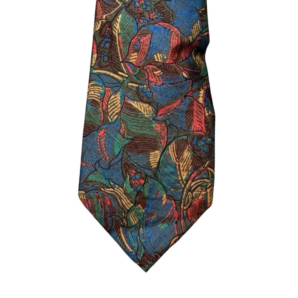 Minar Janpath New Delhi Vintage 100% Silk Tie Abstract Leaf Pattern Multi-Color